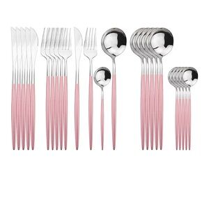24-Piece Stainless Steel Flatware Set Service For 6, Mirror Polished Pink Handle